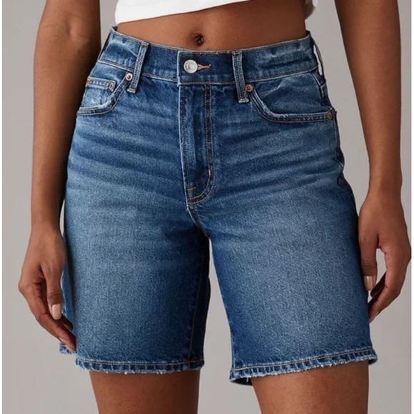 American Eagle Outfitters Pants - AMERICAN EAGLE 8 Inch Perfect Bermuda Short High Rise STRIGID Denim Blue 000 NWT